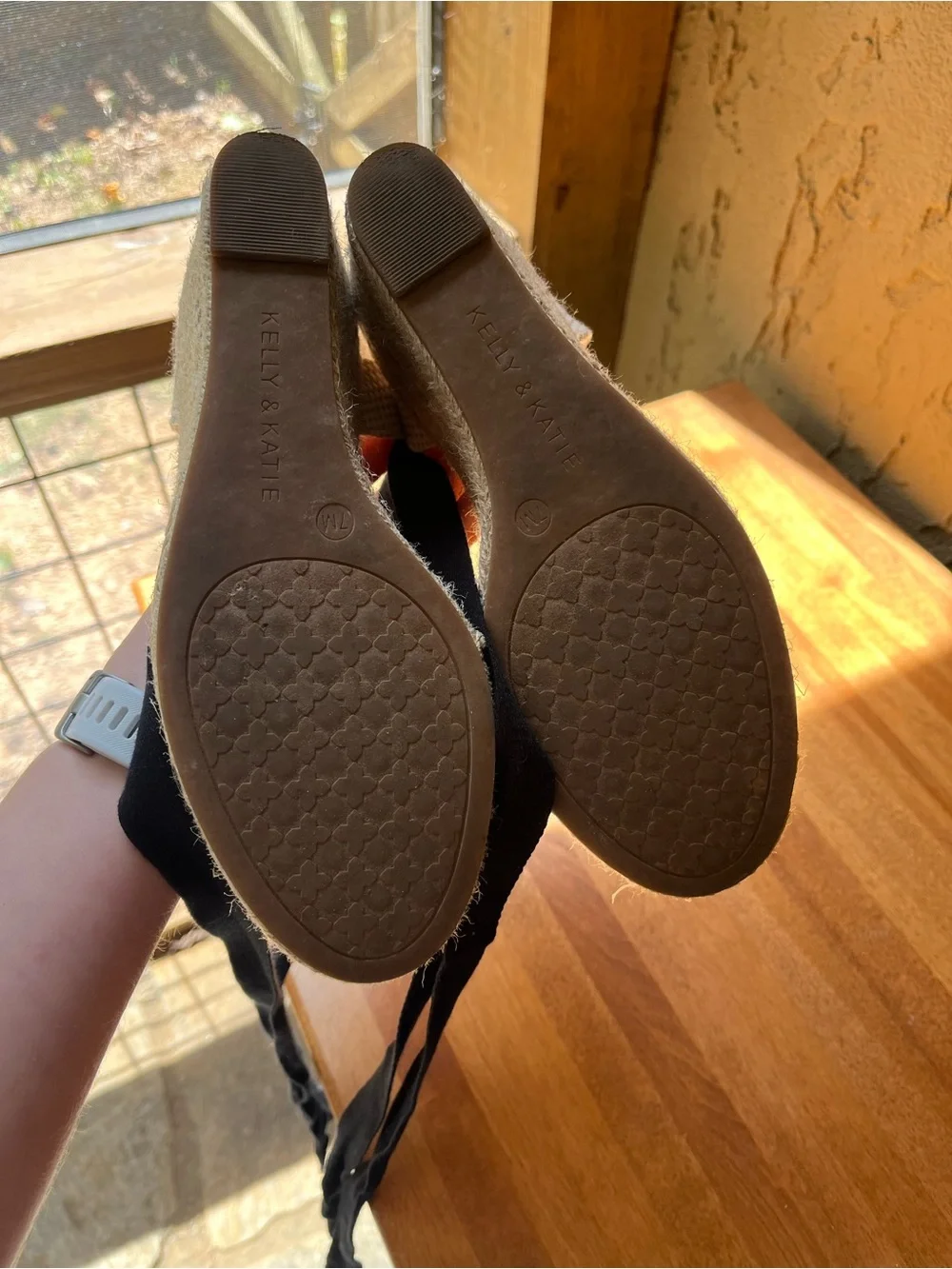 Kelly & Katie Black Espadrille Slingback Flats with Ankle Ties